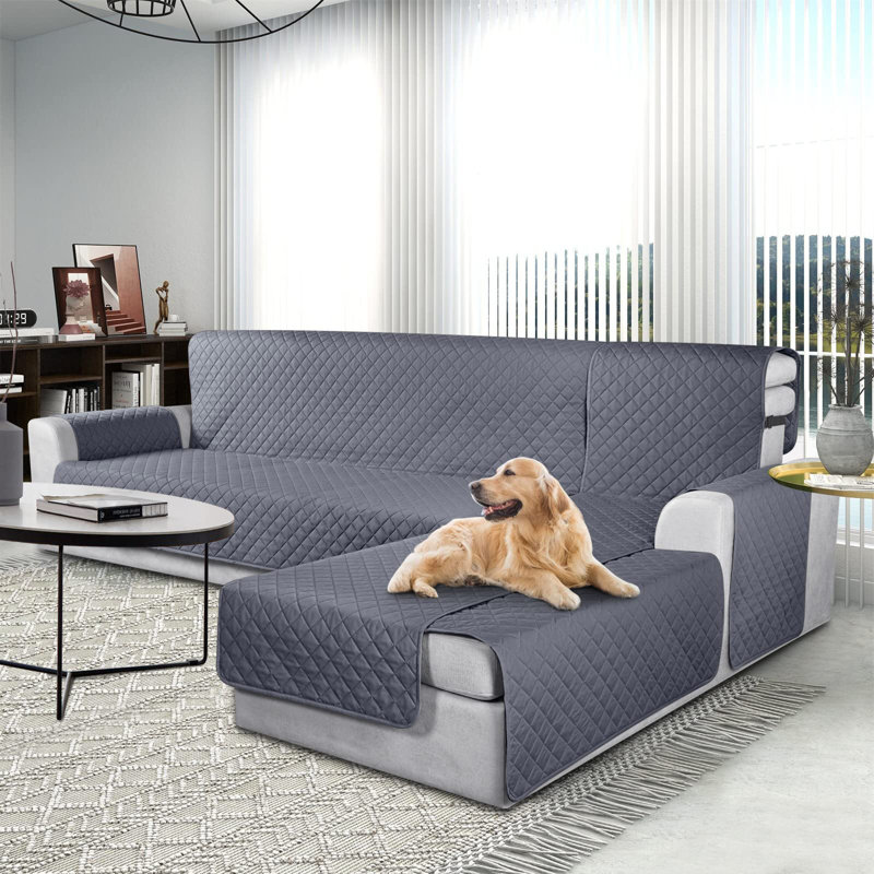 Housse pour canapé à coussins carrés Sharilynn, Microfibres et suédine gris foncé, H 0,2 po x l 94,4 po x P 50 po