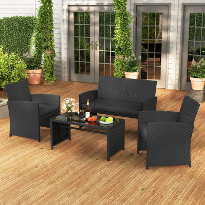 Ensemble de conversation pour patio avec coussins de siège et porche de table en verre trempé pour l'extérieur