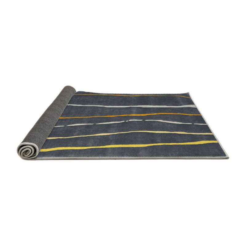 Tapis abstrait gris / jaune Adalet, Rond 8 pi