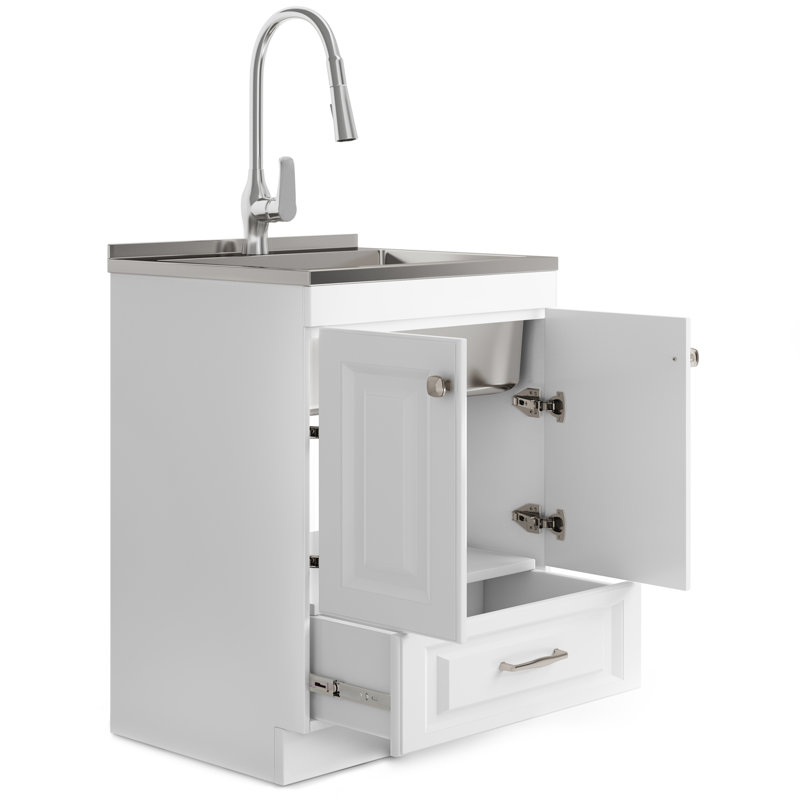 Armoire de buanderie avec robinet et évier en acier inoxydable, L 28 po