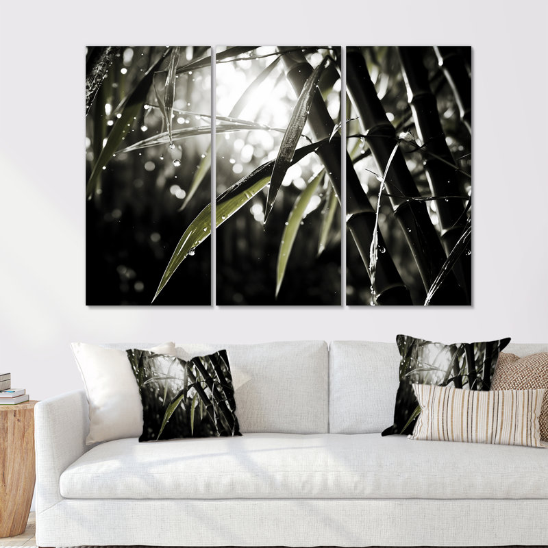 Ensemble de photos murales en bambou noir et blanc, Toile tendue, H 32 po x l 48 po x P 1 po