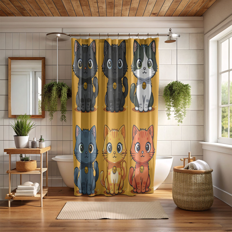 Smiling Cats - Premium Shower Curtain, H 74 po x l 71 po