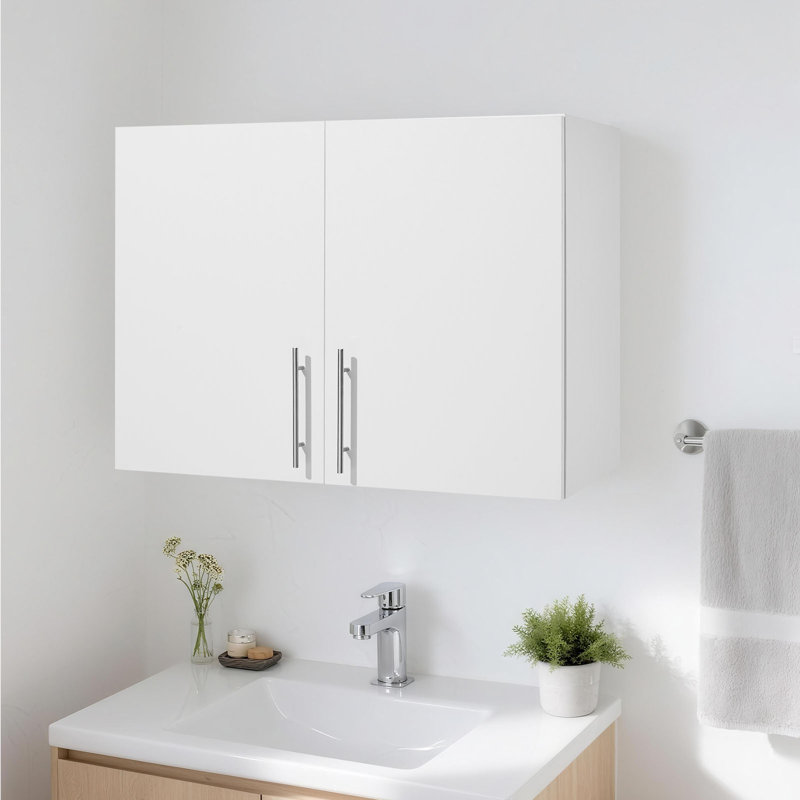 Armoire murale pour salle de lavage, armoire murale à 2 niveaux avec tablette réglable, armoire de rangement 32 po avec 2 portes, pour salle de bain, cuisine, buanderie, P 16 x 32 x 24 po (P x l x H), blanc
