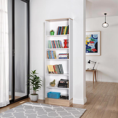 Teen White & Oak 6 Tier Bookcase Shelving Unit