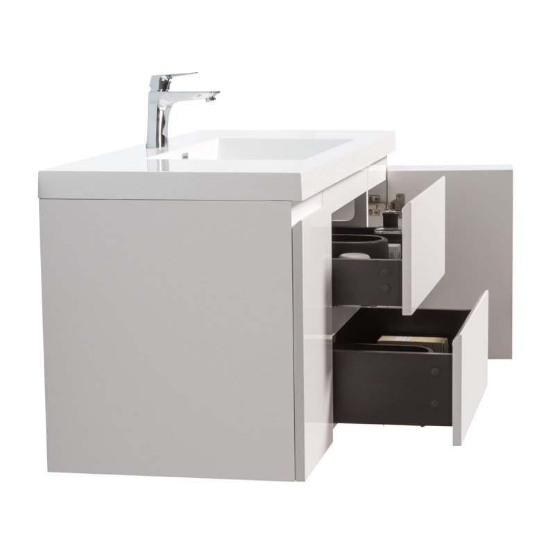 Bianey 46.9 " W Wall Mounted Wall Mounted 1 Single Vanity Bathroom Vanity With Resin Top, White