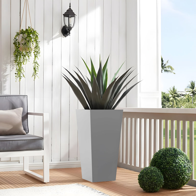Tall Metal Tapered Planter, Gray, 14" H x 25.5" W x 14" D