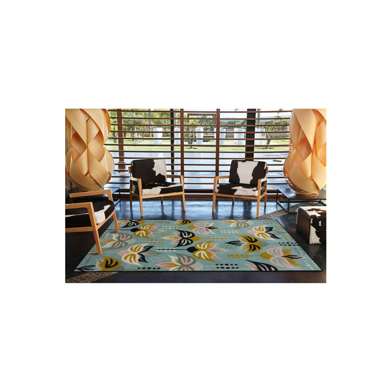 Tapis vert à motif de feuilles tissées, Sous-tapis carré 3 pi 3 po inclus