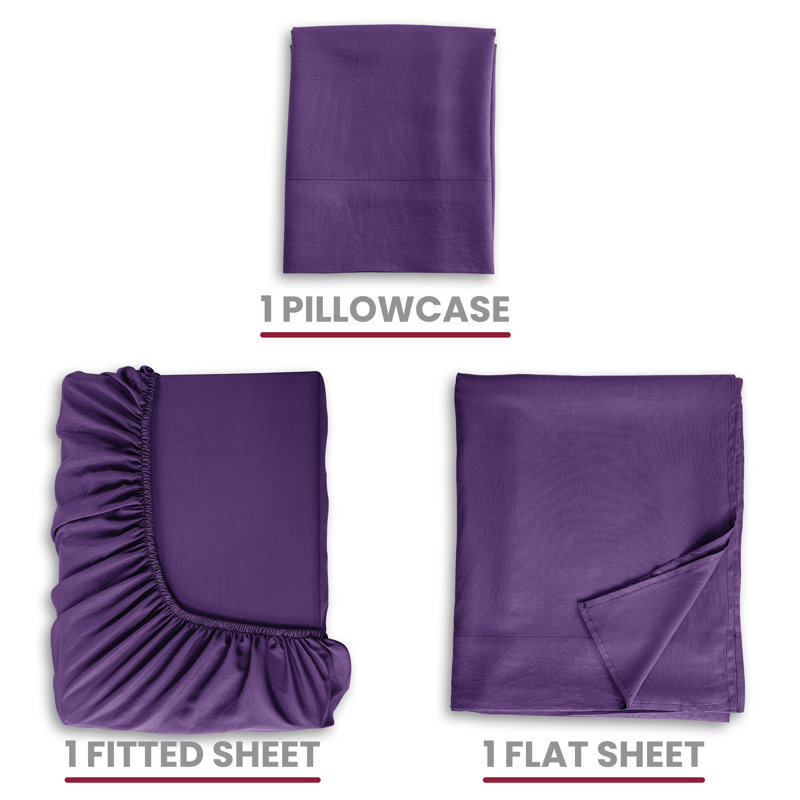 Luxury 4 Piece Solid Sheets Soft Rayon From Bamboo Blend Bedding Sheet Set, Purple, Twin