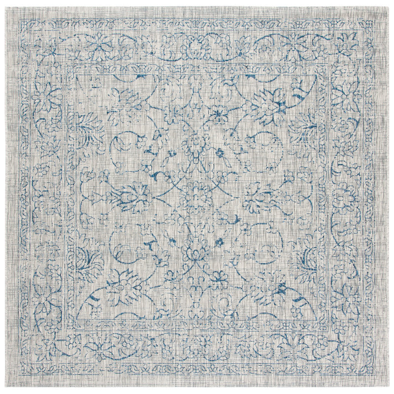 Tapis oriental d'intérieur / extérieur Bismark Performance, Grey/Navy, Square 4'