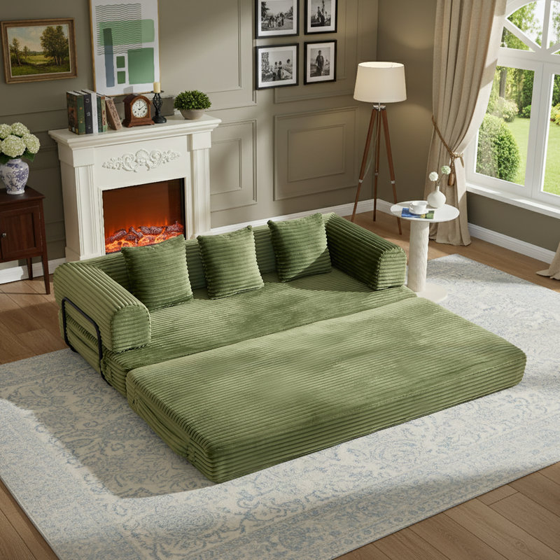 79.5" Wide Foldable Modular Corduroy Sofa Bed Convertible Floor Couch , No Assembly Required High Rebound Density Sponge Sofa For Living Room