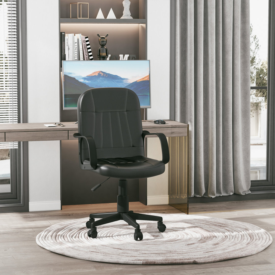 Homcom Pu Leather Office Chair Desk Chair - Black - Image 3