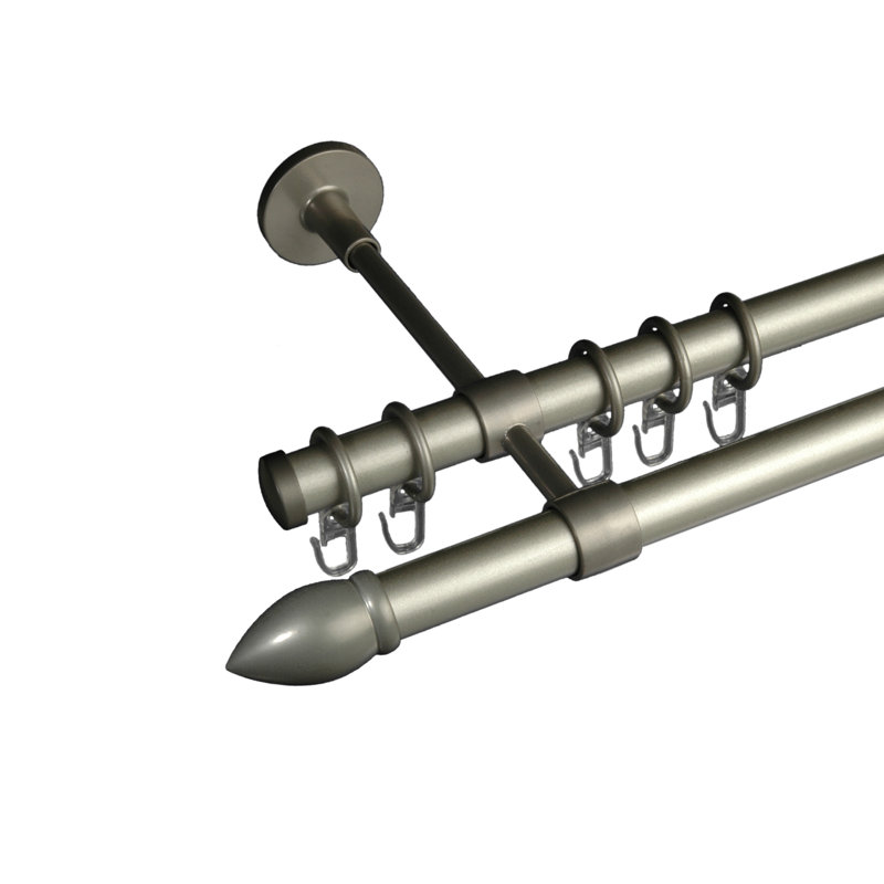 Vega 2cm Double Curtain Pole, 8cm H x 200cm W x 5cm D, Silver