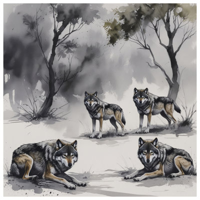 Gray Wolves In Forest Duvet Covers