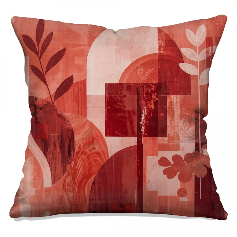 Coussins décoratifs abstraits à formes botaniques rouges, 16 po x 16 po