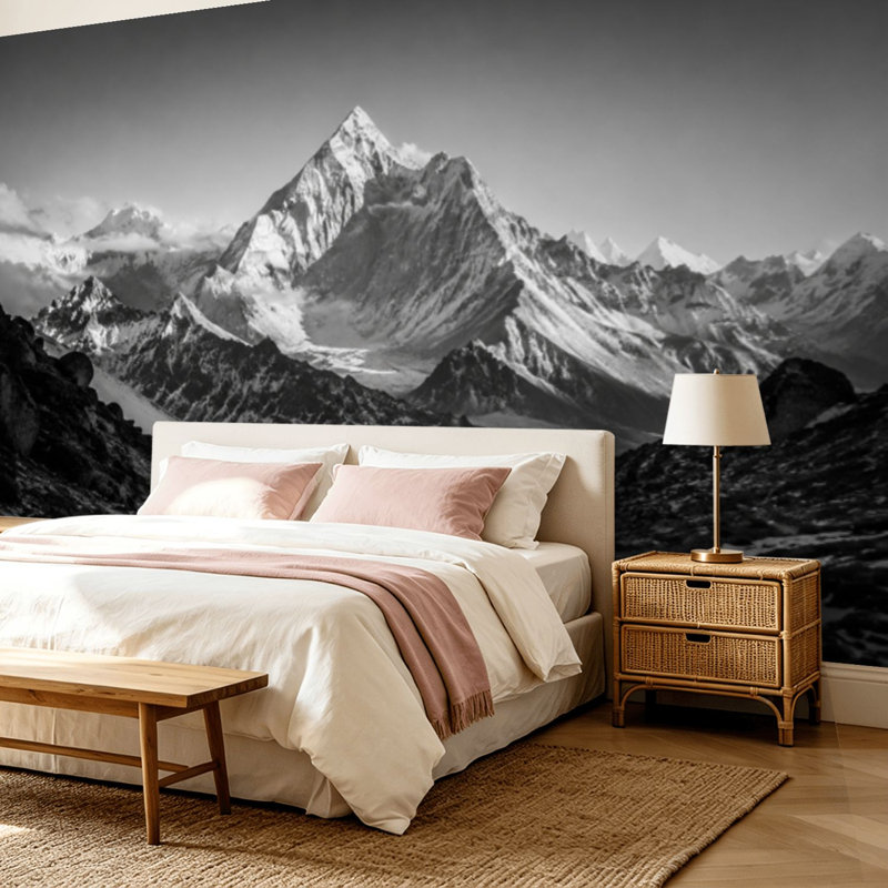 Papier peint adhésif pelez et collez montagnes de l'Himalaya noir blanc noir blanc photos Art mural auto-adhésif et amovible