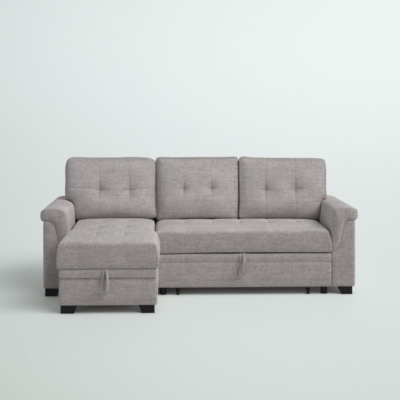 Yosef Upholstered L-Shaped Sectional Reversible, Light Gray Linen Blend