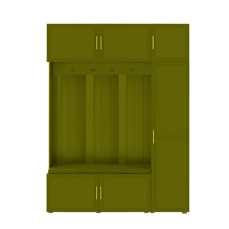 59'' Hall Tree Set With Strong Storage And 4 Hooks, Light Green