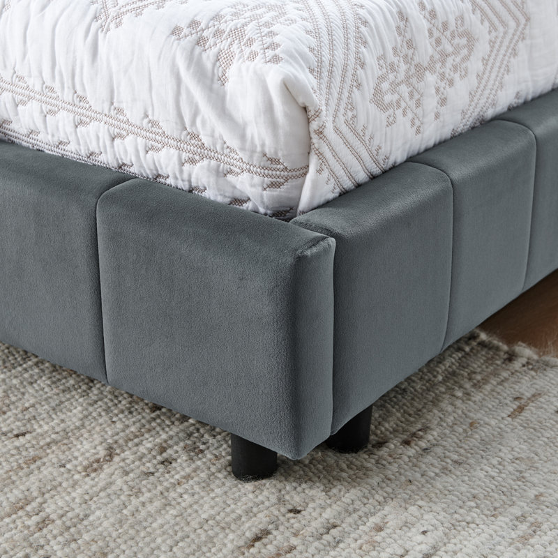 Lit d'angle avec grille, lit de jour moderne peu encombrant, Gris, Double