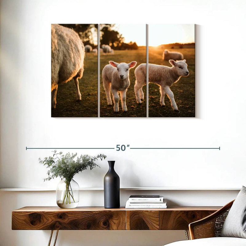 Brampt Lambs Under Morning Sky, 24" H x 38" W