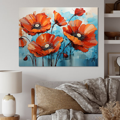 Orange And Blue Poppy Meadow - Poppies Wall Art