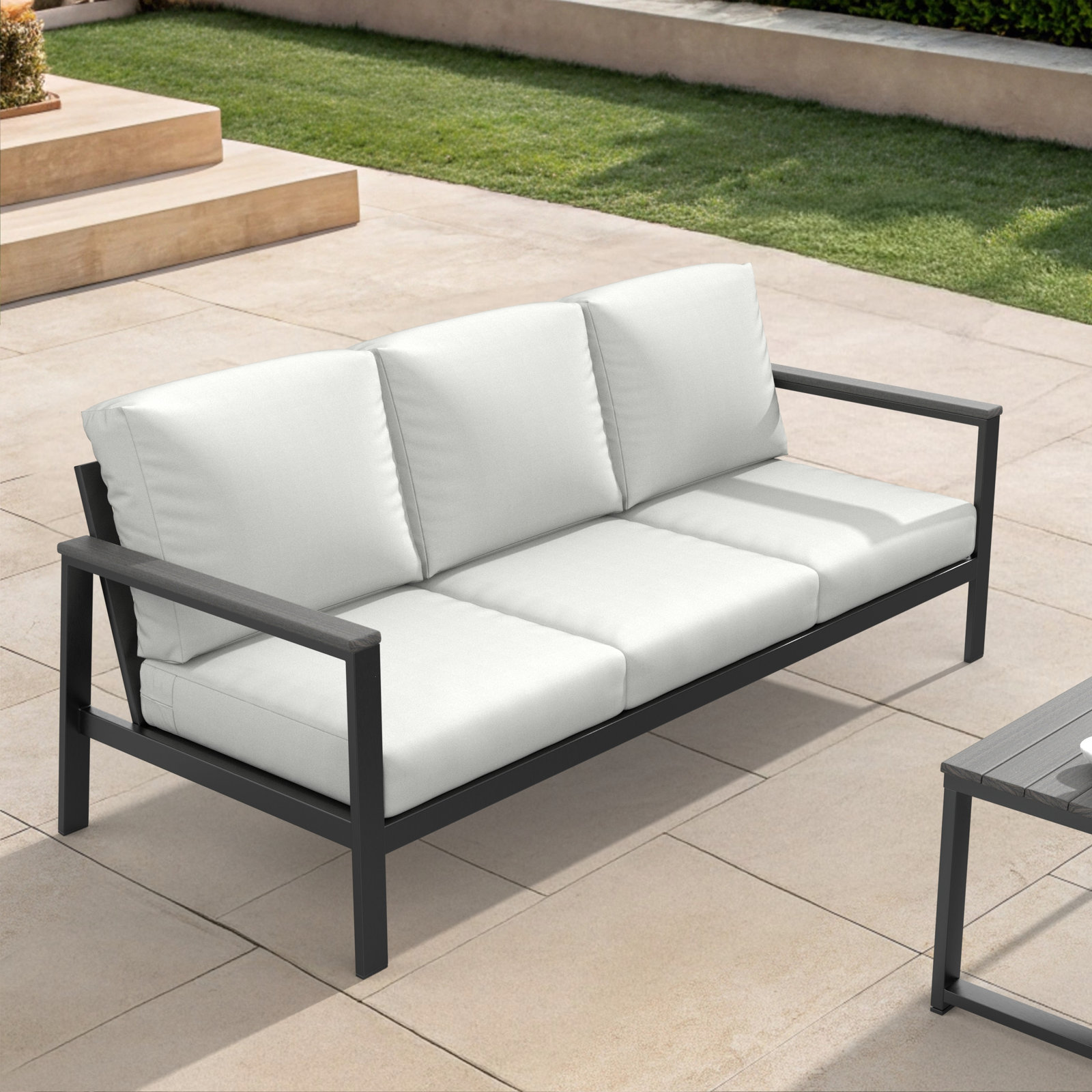 Townsend 80" Sunbrella® Patio Sofa, Yes, Coastal Gray, Sunbrella® Canvas White