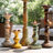Hez 5Pc Layered Candle Holder Set, Distressed Cream And Brown Wood