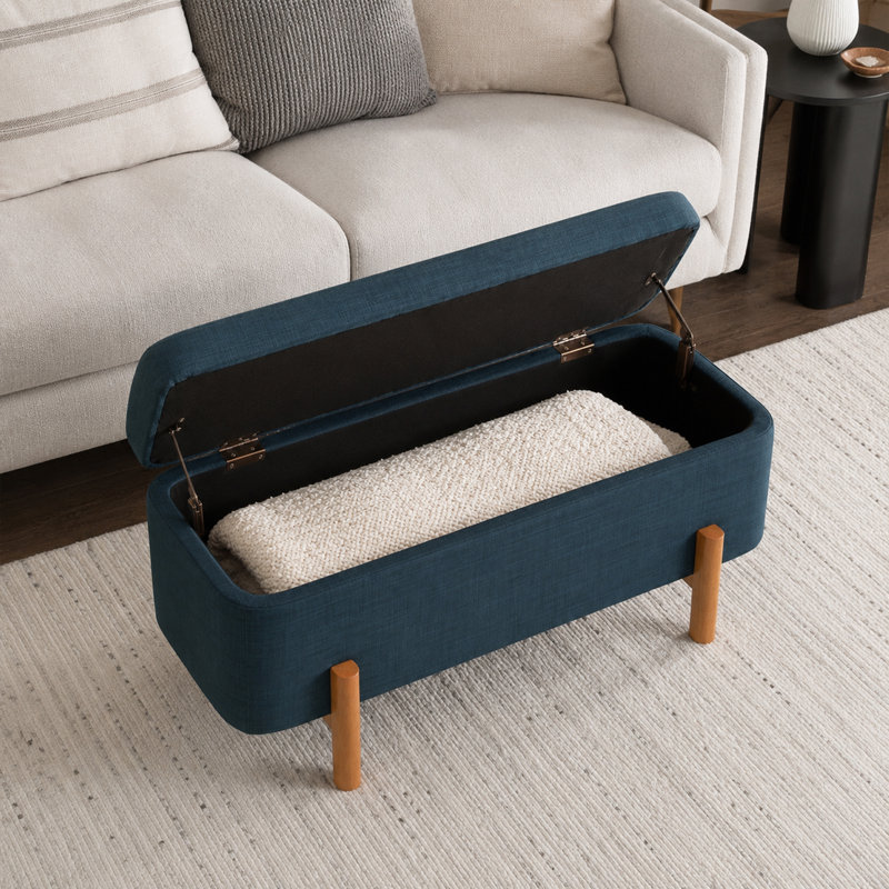 Banc de rangement avec repose-pieds Ashton, Tissu bleu foncé