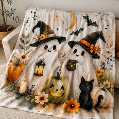 Couverture d'Halloween fantaisie citrouille d'Halloween chat en peluche, douillette douillette pour canapé, canapé, chambre à coucher, décoration de salon