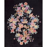 Exciting Colorful Floral Design Black Antique Chinese Art Deco Rug