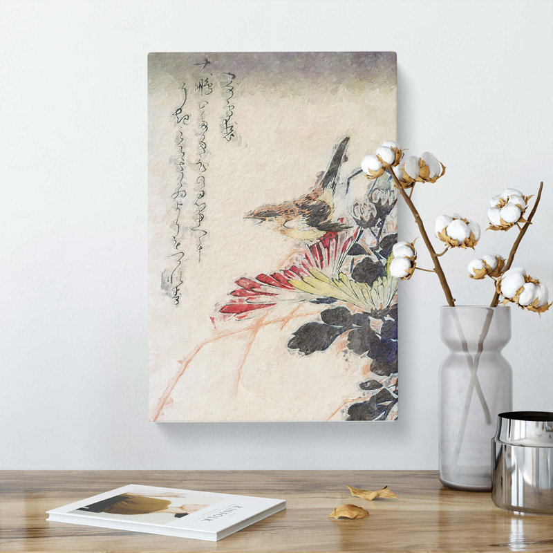 Wren And Chrysanthemums by Utagawa Hiroshige - Wrapped Canvas Painting, 60cm H x 40cm W x 3cm D