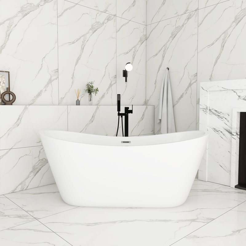 67'' X 30'' Acrylic Freestanding Soaking Bathtub In Glossy White