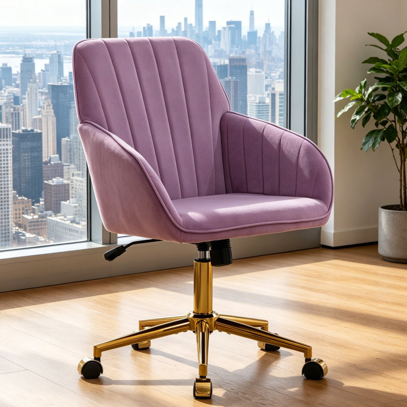  Danita  Adjustable Ergonomic Swivel Office Chair, , Backrest Seat, Comfortable for Long Sitting, Lilac, Gold