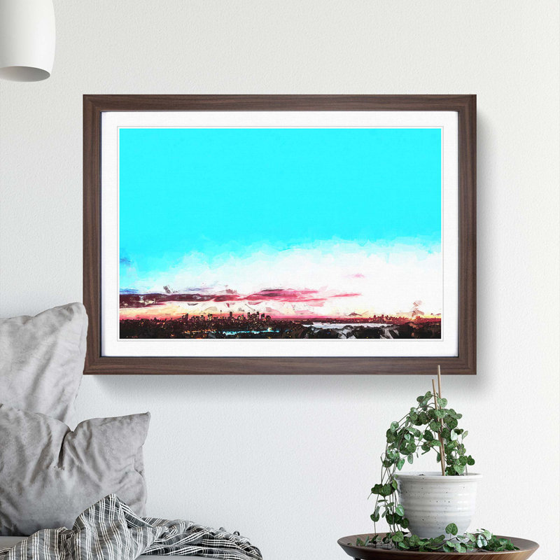 Sydney Skyline at Dusk in Abstract - Picture Frame Graphic Art Print, Walnut Framed, 36cm H x 48cm W x 2cm D