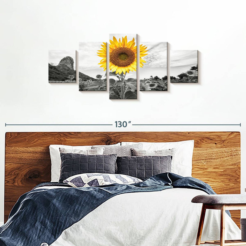 Ensemble de 5 pièces Pop tournesol doré sur toile, H 80 po x l 36 po x P 1,25 po