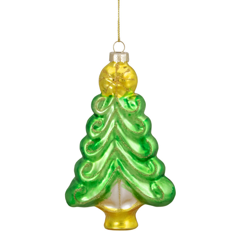Ornement suspendu 5,25 "en verre vert et or