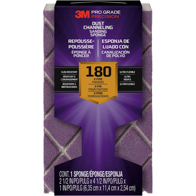 3M 2503TRI-180-CH 4.5" X 2.5" Fine (180 Grit) Pro Grade Precision Dust Channeling Block Sanding Sponge-1PK