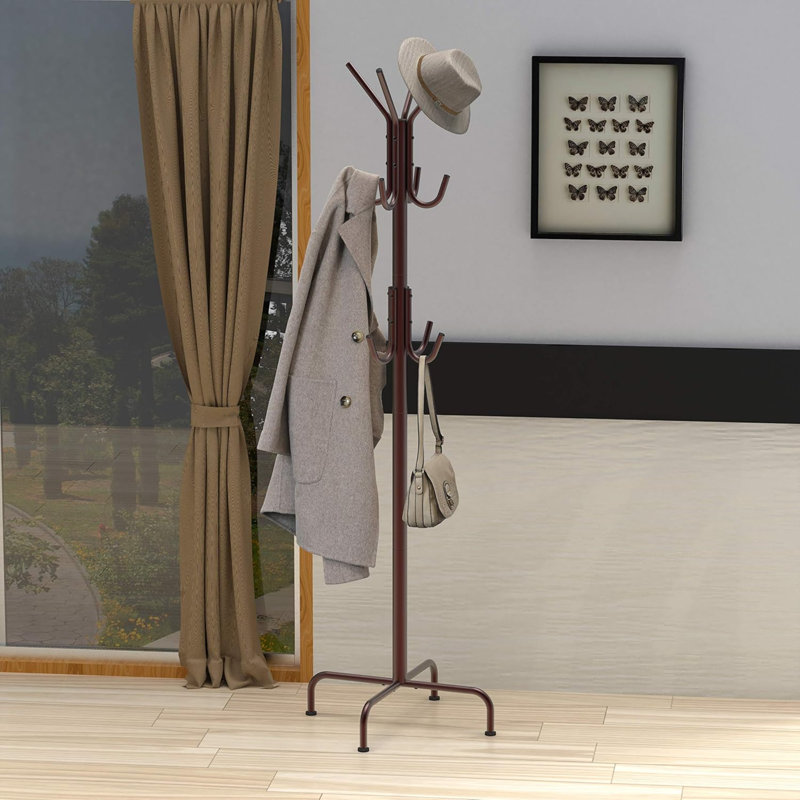 Standing Coat And Hat Hanger Organizer Rack, 12 Hooks Turquoise, Bronze