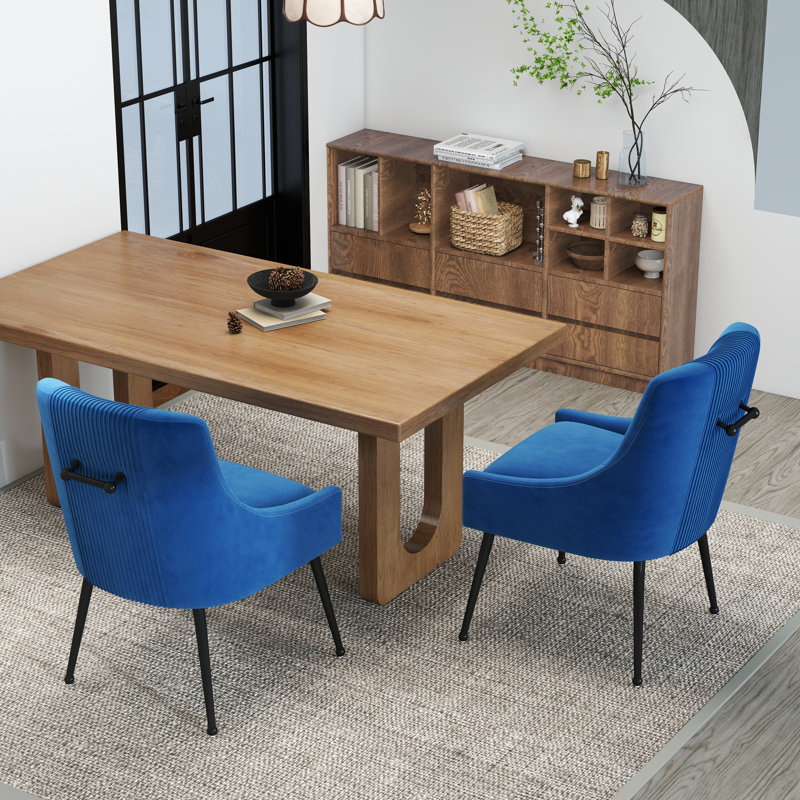 Dinnington Velvet Upholstered Side Chair With Legs, Navy