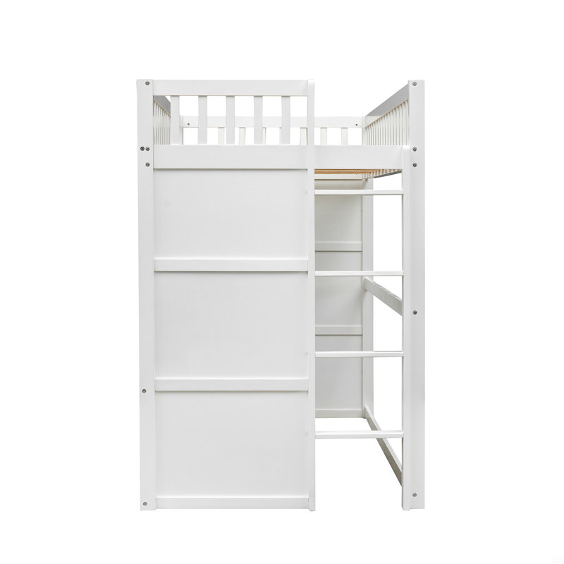 Lit mezzanine simple avec échelle, Blanc / Gris, Lit simple