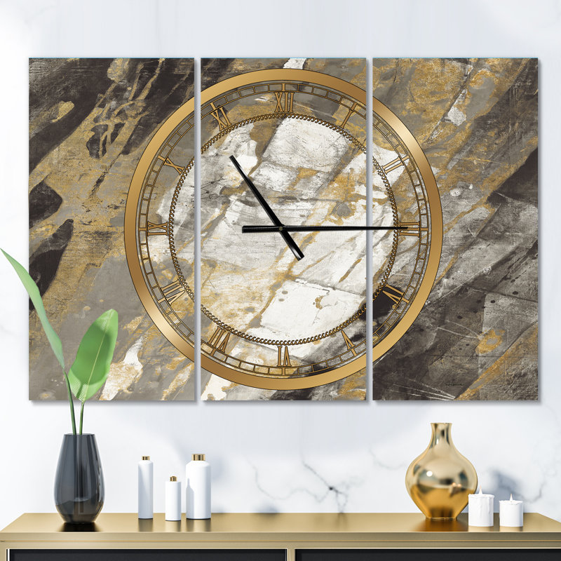 Or doré, noir et blanc abstrait - Horloge murale traditionnelle