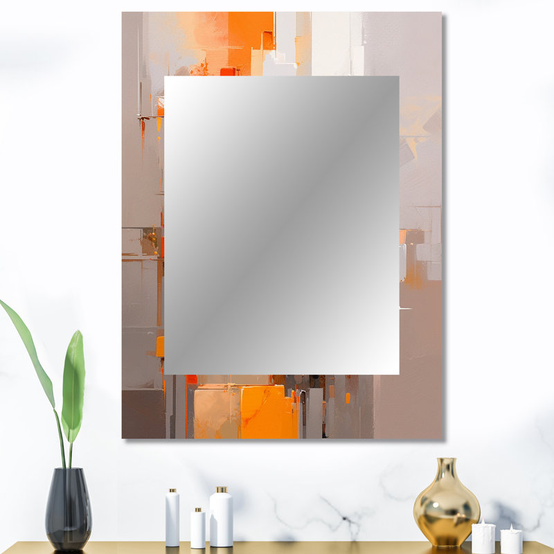 Orange Brown Shattered Realities - Cubism Mirror, Orange Decorative Wall Mirror, Printed Metal Art, 40" x 30"