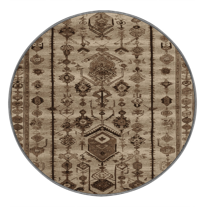 Tapis persan gris lavable à la machine, Rond 3 pi