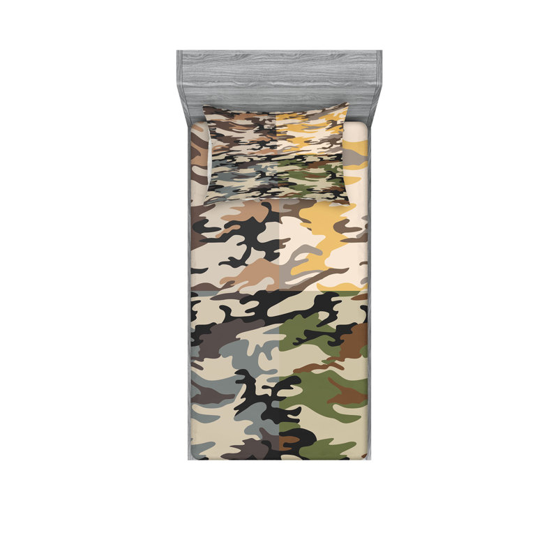 Multicolore ensemble de draps et taies décoratives Camo Ambesonne, Ensemble de draps pour lit simple TG + 1 drap-hous