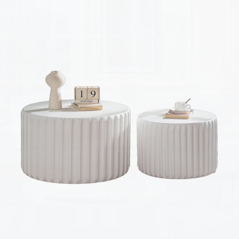 Ensemble de tables basses rondes, conception emboîtable, Blanc, crème