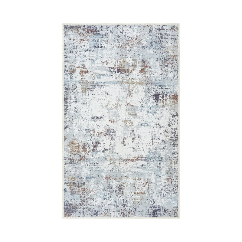 GLN Rugs Contemporary Collection - Machine Washable Modern Area Rug, Contemporary Washable Rug, Non Slip Area Rug, Abstract Living Room Rug, Bedroom Rug, Bathroom Rug (Gray Rug)