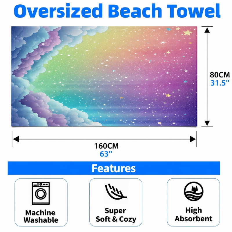 Serviette de plage 1Pcs Dreamy Rainbow Starry Sky Clouds