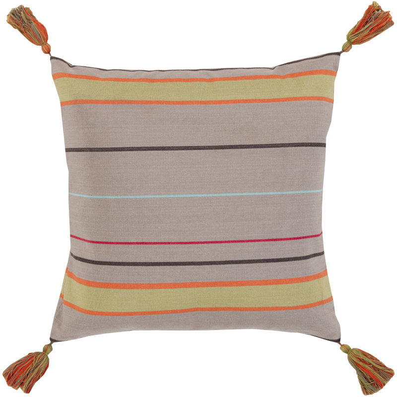 Stadda Striped Cotton Pillow Cover, Taupe/Bright Orange, 20" x 20", Pillow Cover Only - No Insert