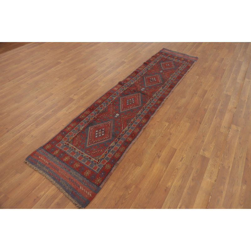 Tapis de couloir rouge en laine de conception unique 8 pi 1 po x 1 pi 11 po