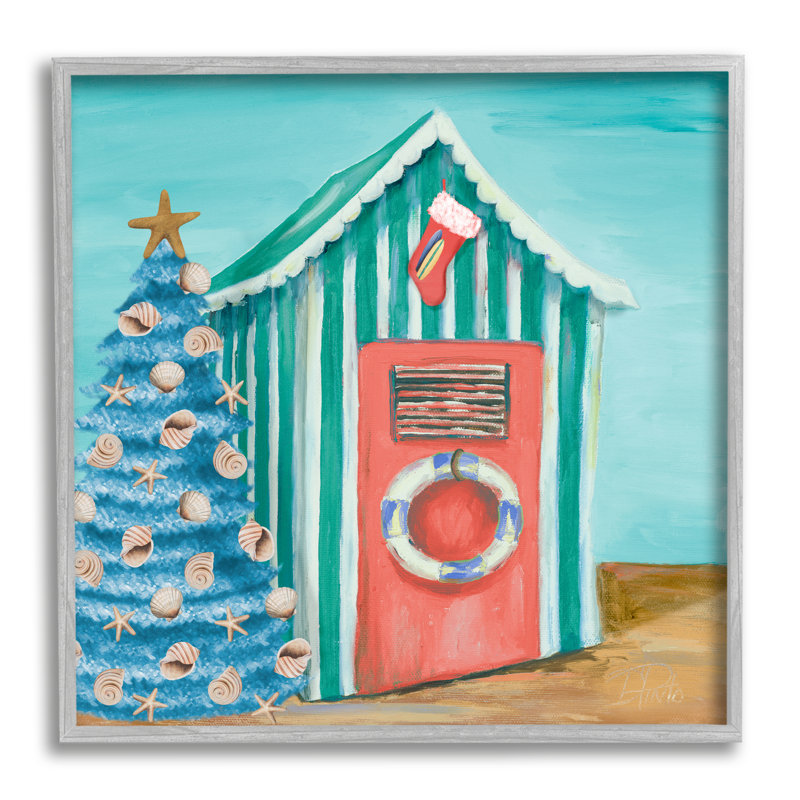 Tente de plage nautique à motif arbre de Noël bleu rayé par Patricia Pinto - Peinture, H 17 po x l 17 po
