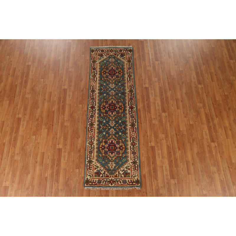 Tapis de couloir géométrique Heriz noué à la main 3 x 8